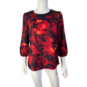 Red 3/4 Sleeve Abstract Print Blouse